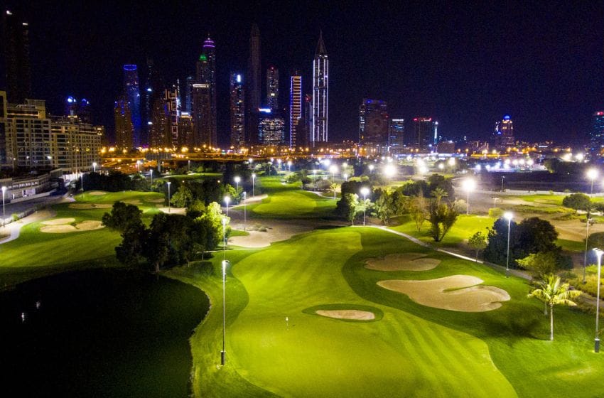 Emirates golf club by night