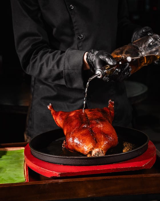 Flaming whole Peking Duck