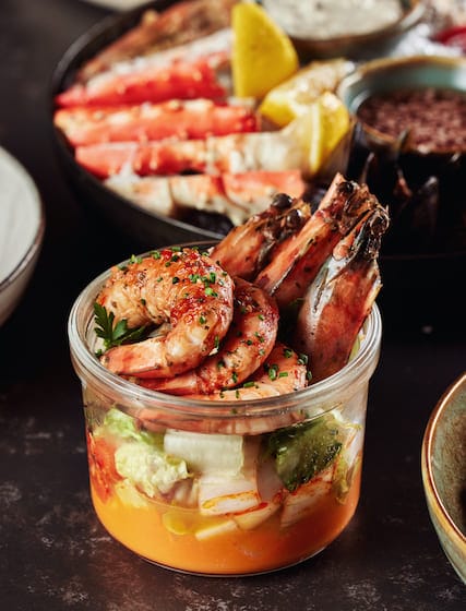 prawn cocktail terrine d’avocat et de patates douces aux agrumes